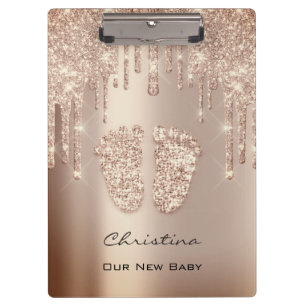 Porte-bloc Baby shower Feet Boy Nom de la fille Merci Rose Go