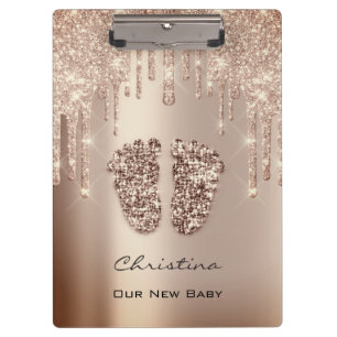 Porte-bloc Baby shower Pieds Garçon Nom fille Merci Rose gris