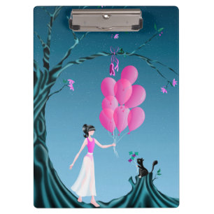 Porte-bloc Ballerine mignonne et chat sous le ciel nocturne 