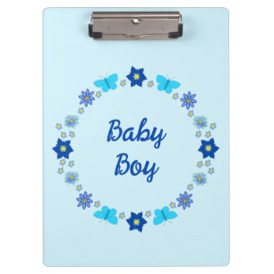 Porte-bloc Bébé bleu Papillons et fleurs personnalisés