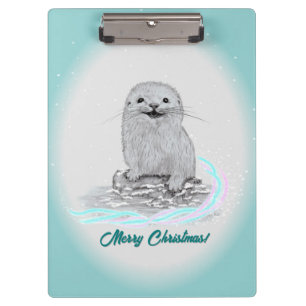 Porte-bloc Bébé loutre de mer blanche mignonne, Joyeux Noël
