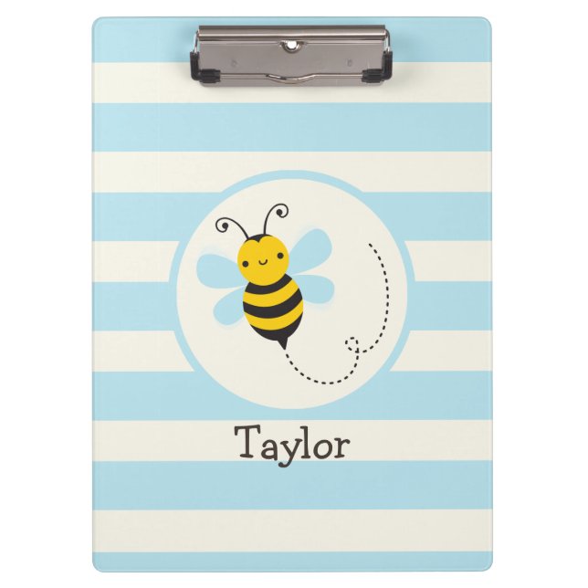Porte-bloc Belle Abeille jaune et noire sur Bébé Bleu Stripes (Devant)