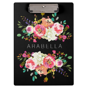 Porte-bloc Belle aquarelle florale avec votre noir nommé de 