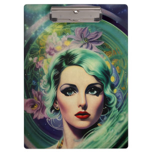 Porte-bloc Belle Lavande & Green Retro Style Space Woman
