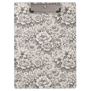 Porte-bloc Belles fleurs gravées noir et blanc au charbon de 
