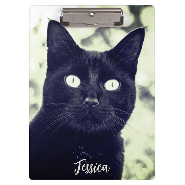 Porte-bloc Black Cat Cute Animal Photo Nom Personnalisé (Devant)