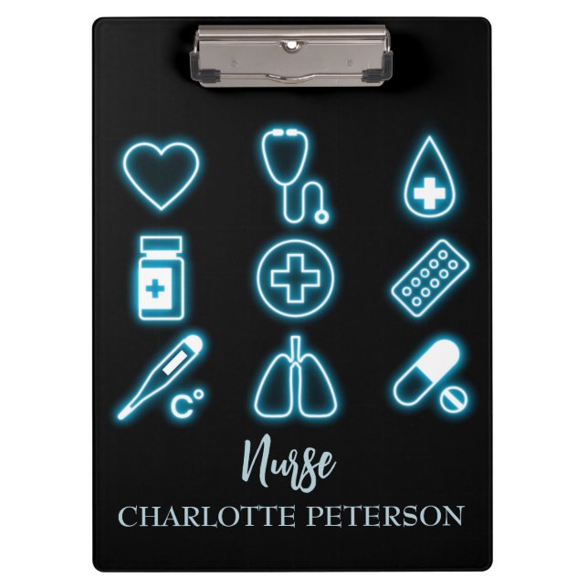 Porte-bloc Black & Neon Médicale Icône moderne Infirmière per (Devant)