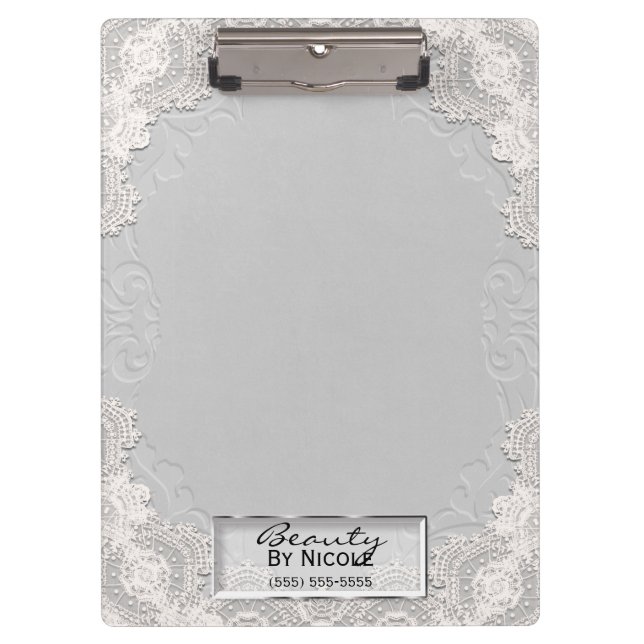 Porte-bloc Blanc dentelle daim Élégant glam chic Personnalisé (Devant)