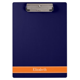 Porte-bloc Bleu de marine solide,  Citrouille Nom Monogramme