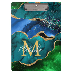 Porte-bloc Bleu et vert Peacock Faux Parties scintillant Agat
