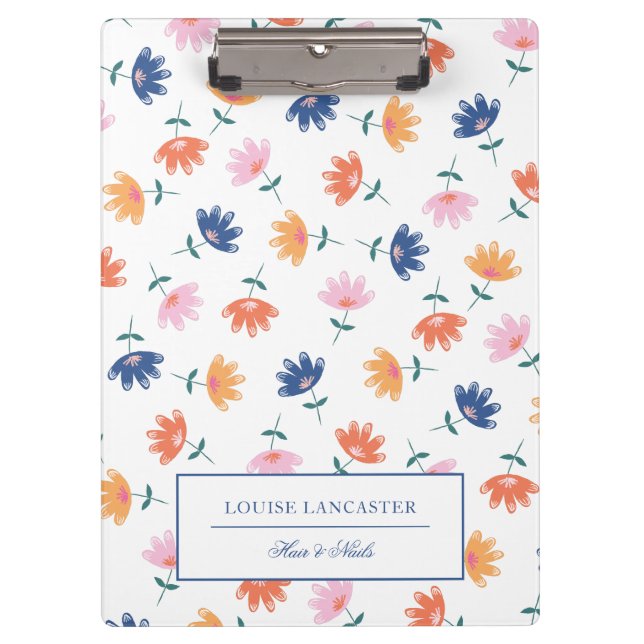 Porte-bloc Bleu rose orange coloré motif floral (Devant)