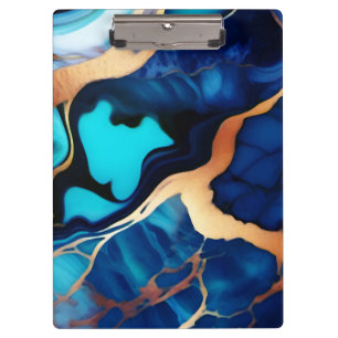 Porte-bloc Bleu tendance en or faux marbre