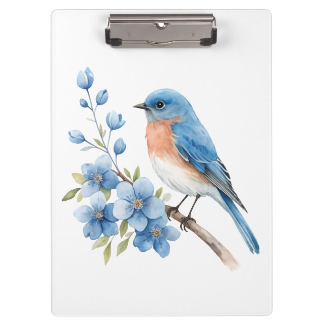 Porte-bloc Blue bird with blue flowers (Devant)