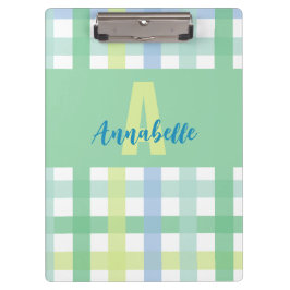Porte-bloc Blue Green Lime Pastel Monogram En vichy Motif