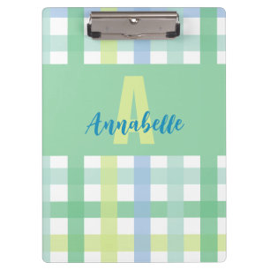 Porte-bloc Blue Green Lime Pastel Monogram En vichy Motif