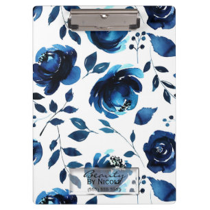 Porte-bloc Blue Indigo Shabby Chic Glam Floral Personnalisé