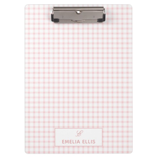 Porte-bloc Blush Rose Gingham Monogramme Classique  (Devant)