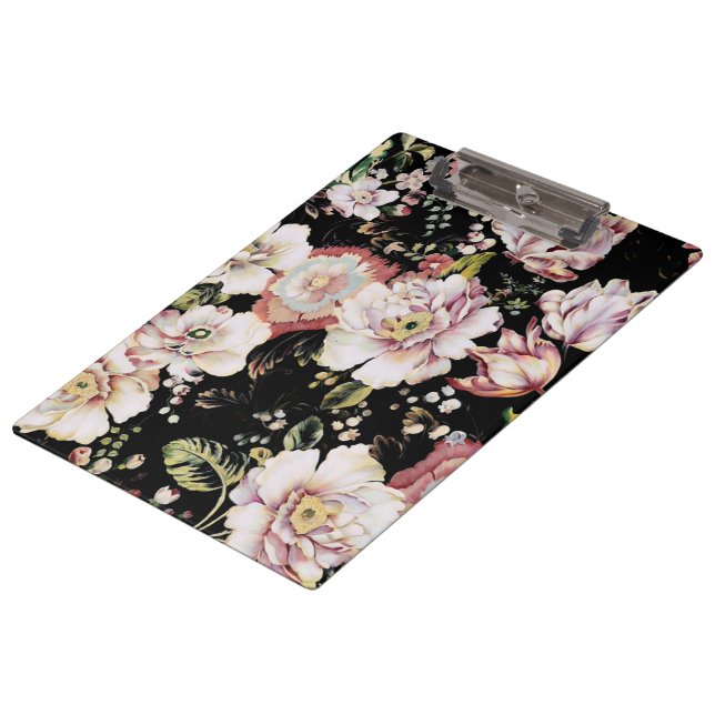 Porte-bloc bohème france chic noir floral (Incliné)