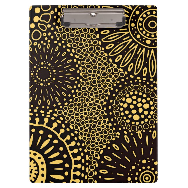 Porte-bloc Boho Black Gold Ethnic Floral Pattern Clipboard (Devant)