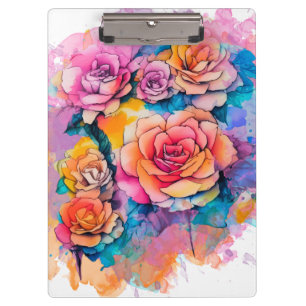 Porte-bloc Bouquet de roses à taches de peinture aquarelle mo