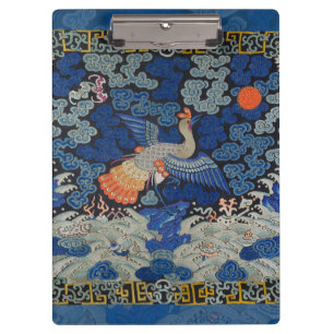 Porte-bloc Broderie chinoise bleu d'oiseau Vintage