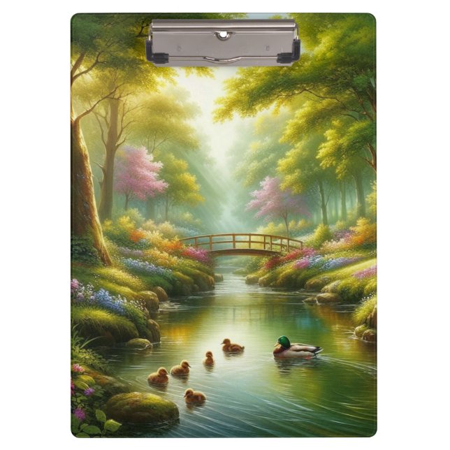 Porte-bloc Brook de printemps avec canards/fleurs (Devant)