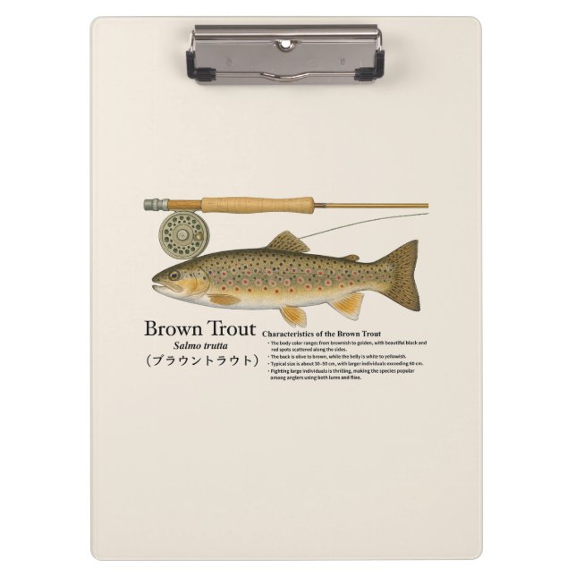 Porte-bloc Brown Trout Fly Fishing Illustration Clipboard (Devant)