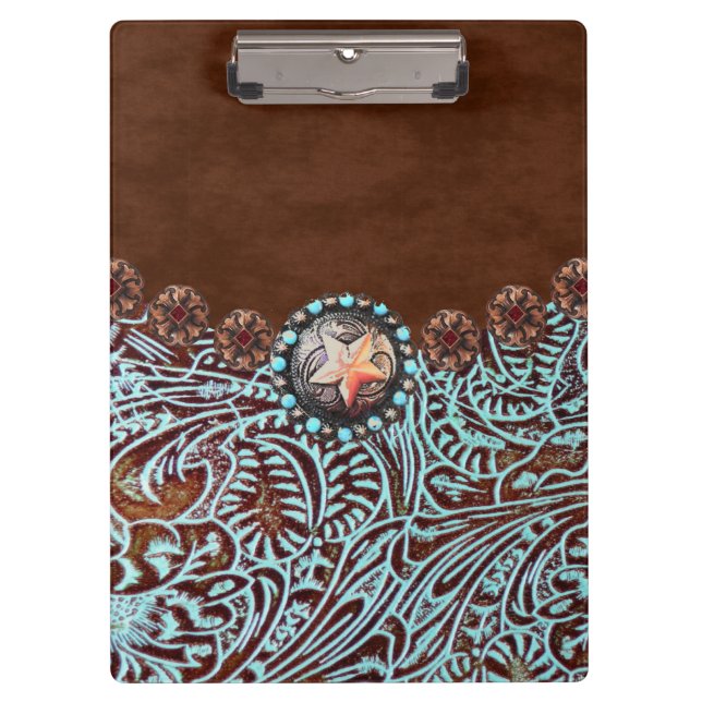 Porte-bloc brun turquoise western pays à outils cuir (Devant)