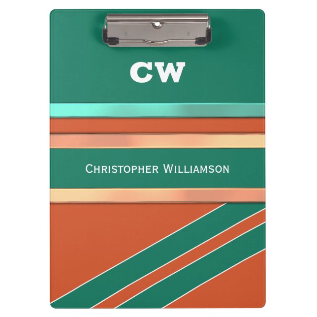 Porte-bloc Bureau des initiales d'ajout vert et orange (Devant)