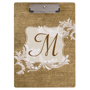 Porte-bloc Burlap Pays Dentelle Monogramme Première carte cli
