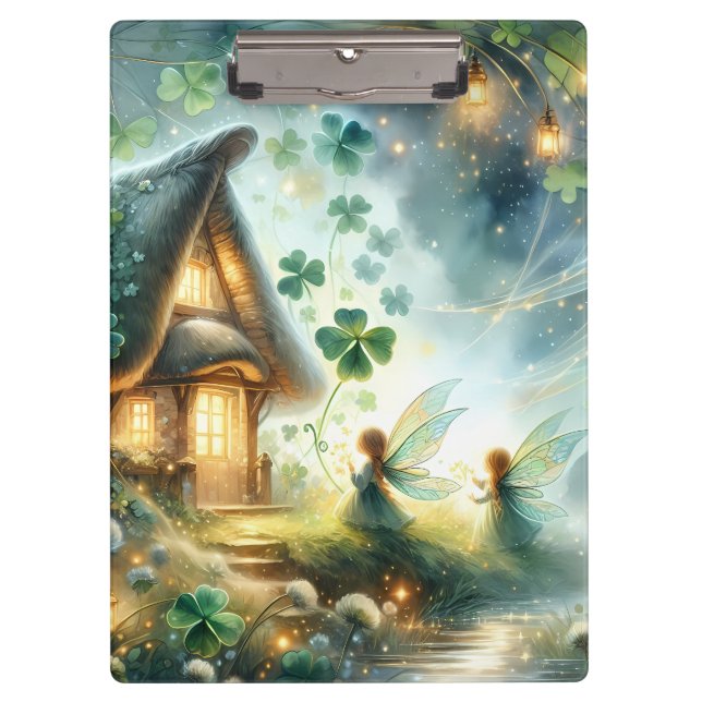 Porte-bloc Cabane de fée du trèfle lumineuse (Devant)
