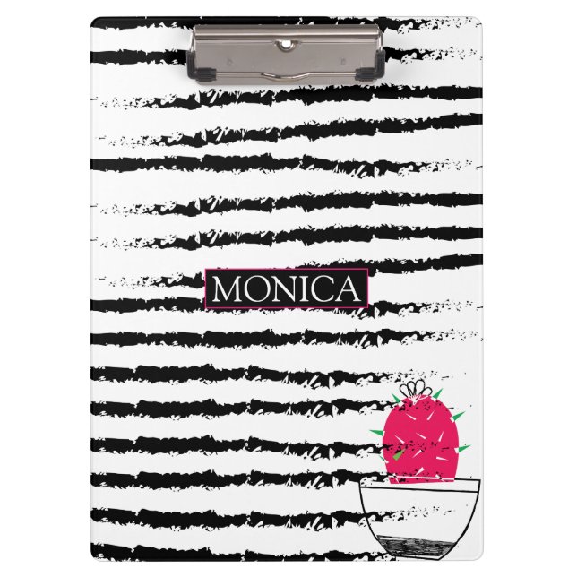 Porte-bloc Cactus noir blanc motif rayé (Devant)