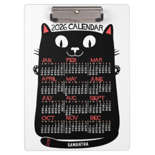 Porte-bloc Calendrier mensuel de l'année 2026 Chat noir milie
