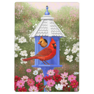 Porte-bloc Cardinaux et maison d'oiseaux bleue