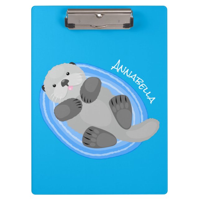 Porte-bloc Caricature bleu loutre de mer joyeux (Devant)