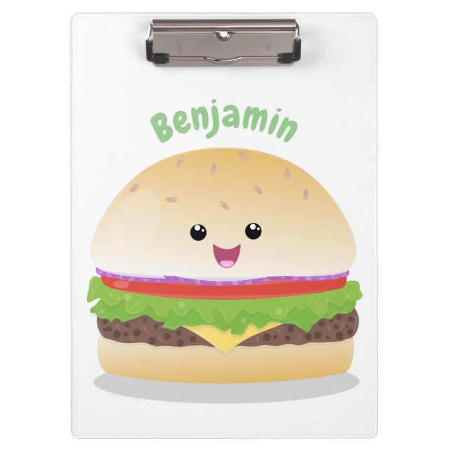 Porte-bloc Caricature de hamburger kawaii joyeux (Devant)