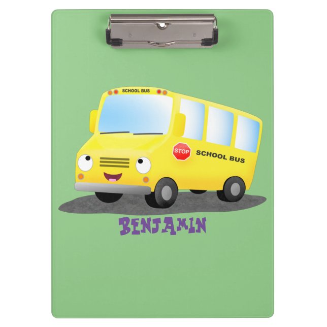 Porte-bloc Caricature du bus scolaire jaune joyeux (Devant)
