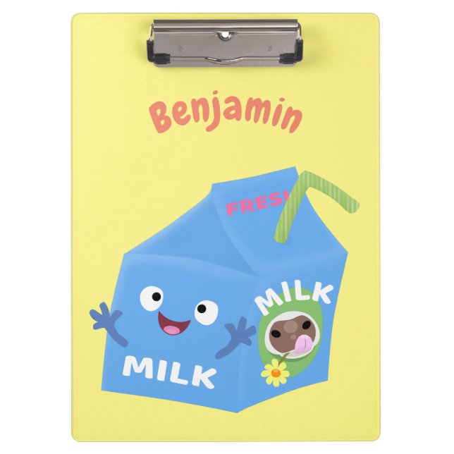 Porte-bloc Caricature en carton de lait joyeux (Devant)