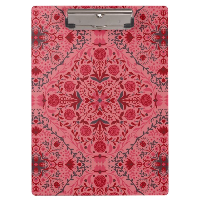 Porte-bloc Carreaux floraux en rouge et pastèque rose (Devant)