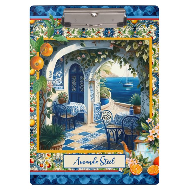Porte-bloc Carrelage bleu d'agrumes méditerranéen sicilien (Devant)