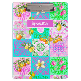 Porte-bloc Carrelages floraux de collage d'agrumes rose chic