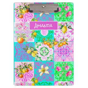 Porte-bloc Carrelages floraux de collage d'agrumes rose chic