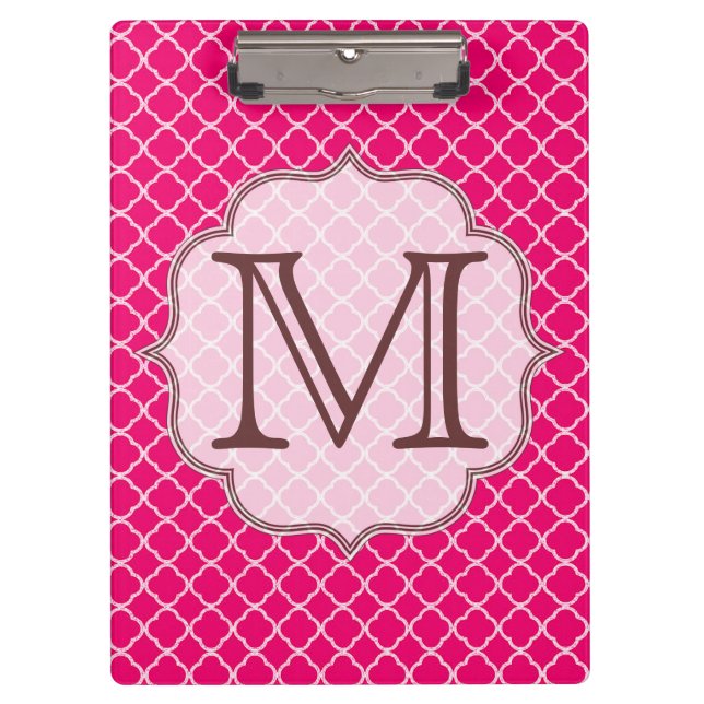 Porte-bloc Carte à clim monogramme en latte rose chaud (Devant)