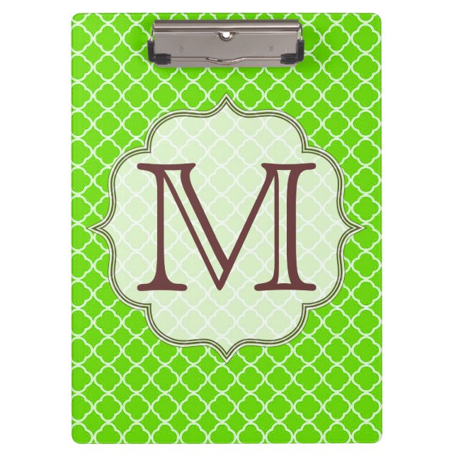 Porte-bloc Carte à clip Monogramme en latte vert citron (Devant)