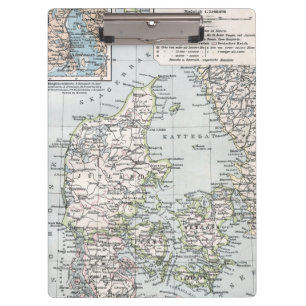 Porte-bloc Carte antique du Danemark, Danmark en danois, 1905