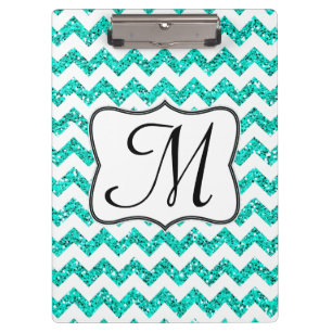 Porte-bloc Carte Clip Initiale Chevron Monogram Turquoise mod