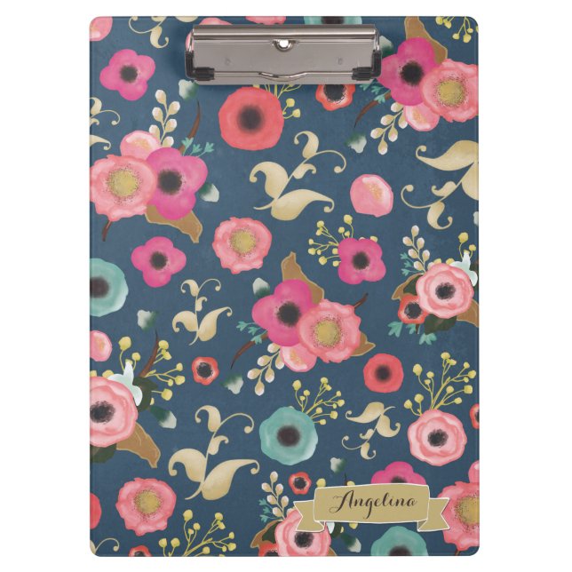 Porte-bloc Carte Clip personnalisée moderne Motif de fleurs d (Devant)