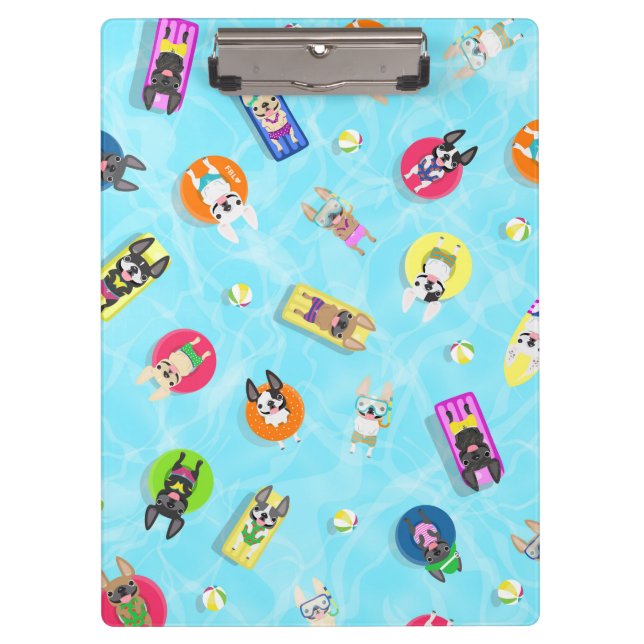 Porte-bloc Carte clipart Frenchie Pool Party (Devant)