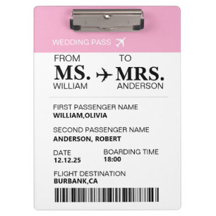 Porte-bloc Carte d'embarquement de mariée élégante moderne pe