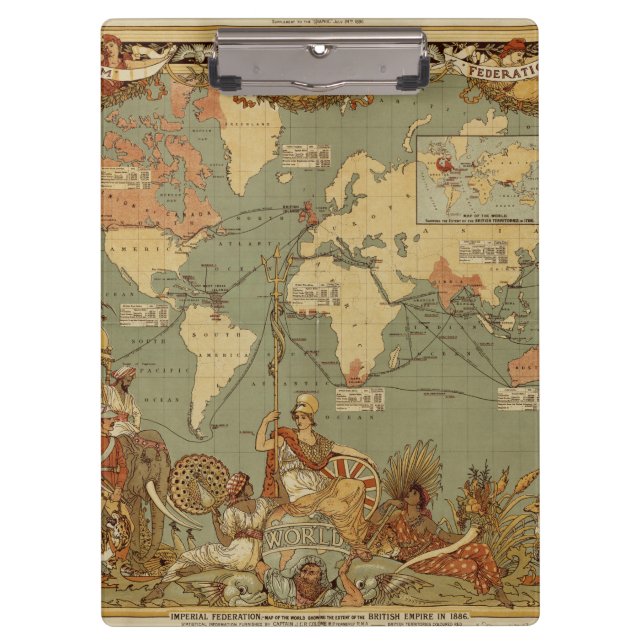 Porte-bloc Carte du monde Antique 1886 Illustré (Devant)